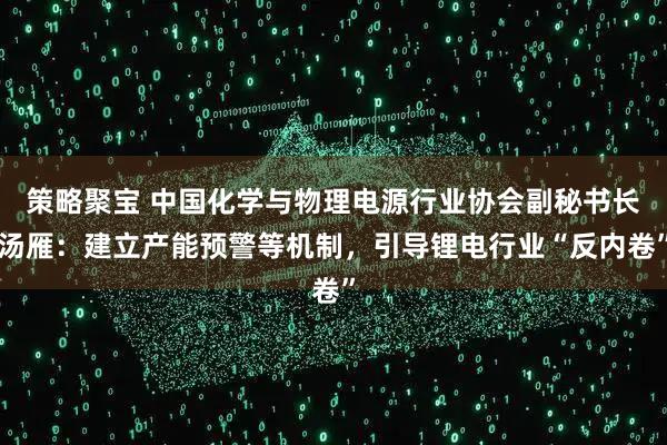 策略聚宝 中国化学与物理电源行业协会副秘书长汤雁:建立产能预警等机制,引导锂电行业“反内卷”